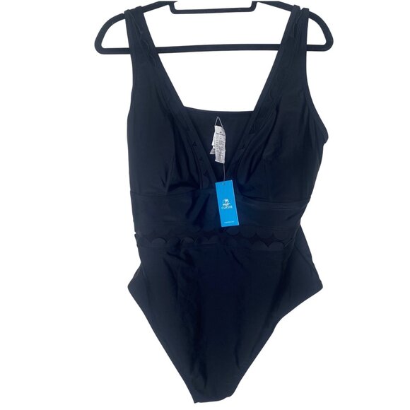 Cupshe Womens 2X Black Scalloped Edge V-Neck One-Piece Swimsuit - Picture 1 of 14